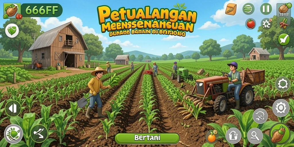Tampilan antarmuka <strong>666FF</strong> yang menampilkan aktivitas bertani yang seru.