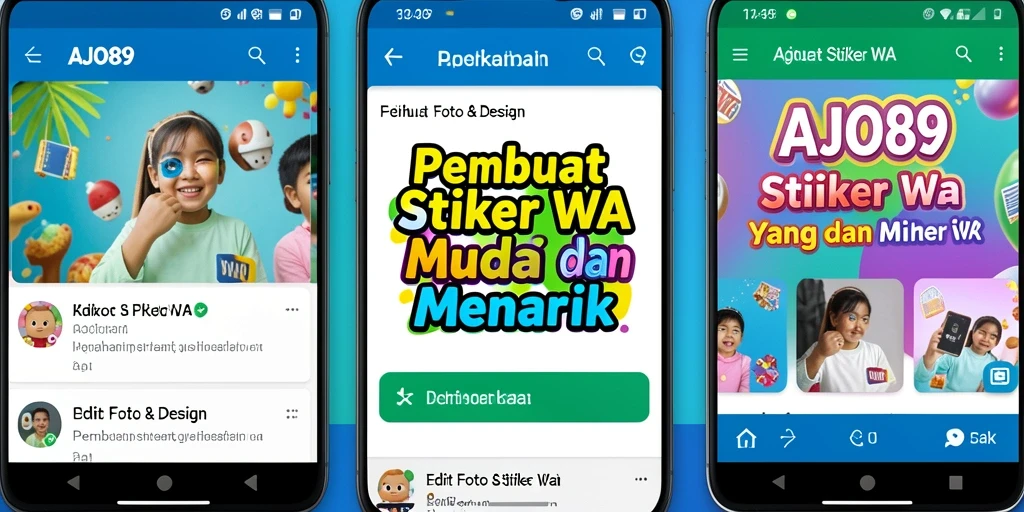 Antarmuka AJO89 menampilkan alat desain stiker yang mudah digunakan.