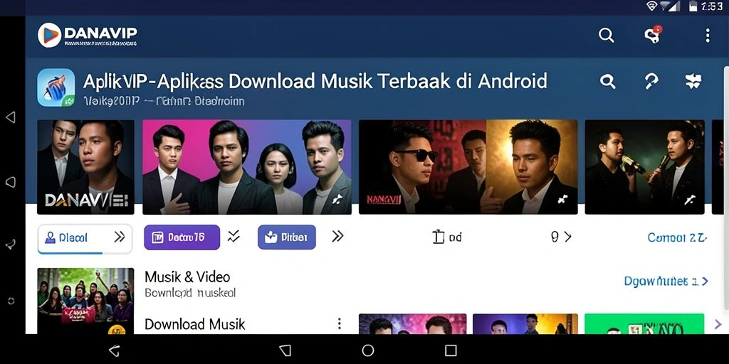 Tampilan antarmuka aplikasi DANAVIP untuk Download Musik yang intuitif.