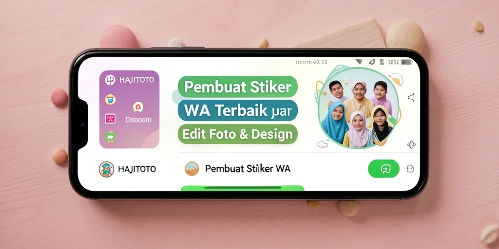 Antarmuka HAJITOTO menampilkan alat pembuat stiker yang menarik.