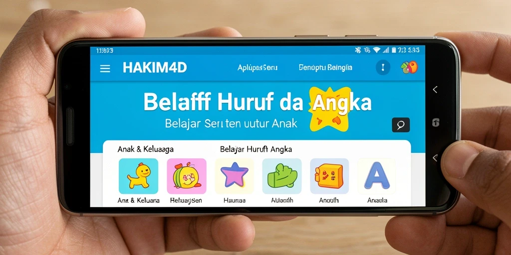 Tampilan aplikasi HAKIM4D dengan fitur belajar huruf dan angka yang interaktif.