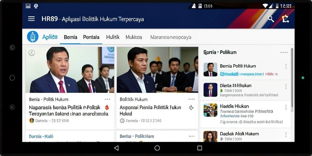 Antarmuka HR89 menampilkan berita hukum dan politik terkini.