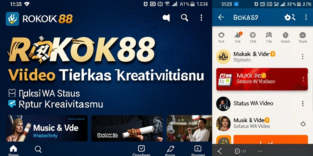 Antarmuka ROKOK88 menampilkan fitur Status WA Video yang menarik.